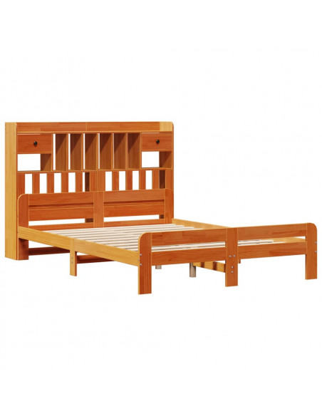 Letto Libreria senza Materasso Marrone Cera 160x200 cm in Pino