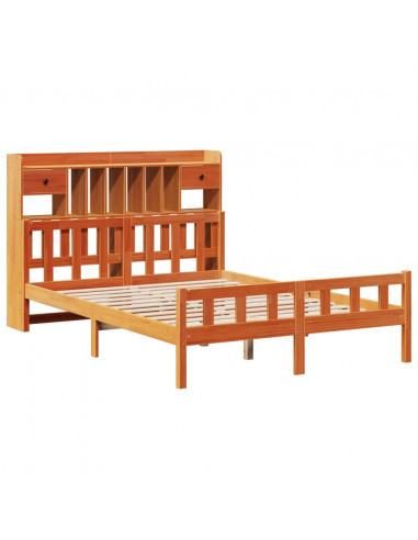 Letto Libreria senza Materasso Marrone Cera 160x200 cm in Pino