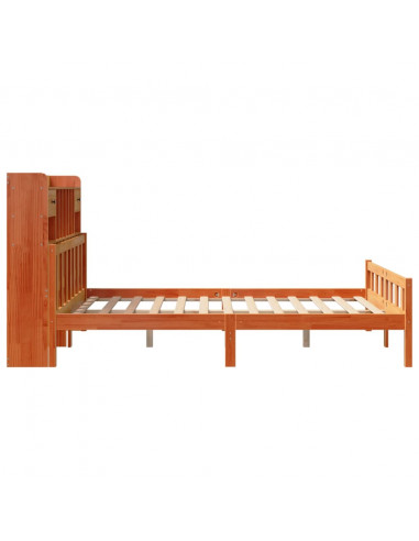 Letto Libreria senza Materasso Marrone Cera 160x200 cm in Pino