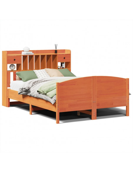 Letto Libreria senza Materasso Marrone Cera 160x200 cm in Pino