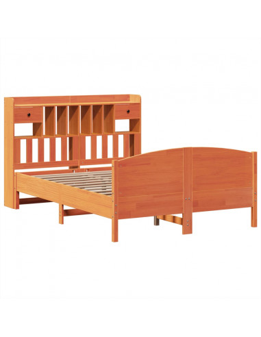 Letto Libreria senza Materasso Marrone Cera 160x200 cm in Pino