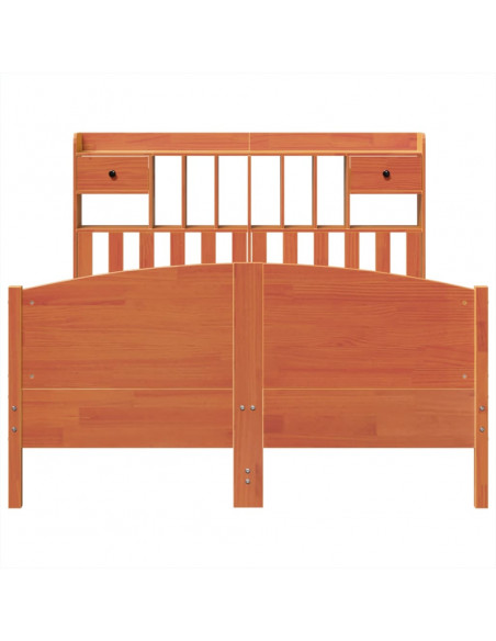 Letto Libreria senza Materasso Marrone Cera 160x200 cm in Pino