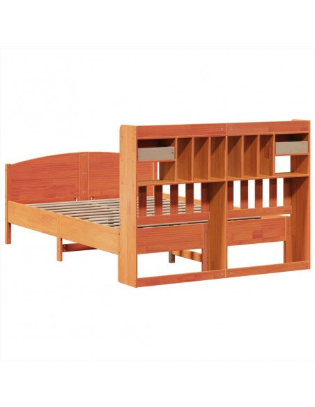 Letto Libreria senza Materasso Marrone Cera 160x200 cm in Pino