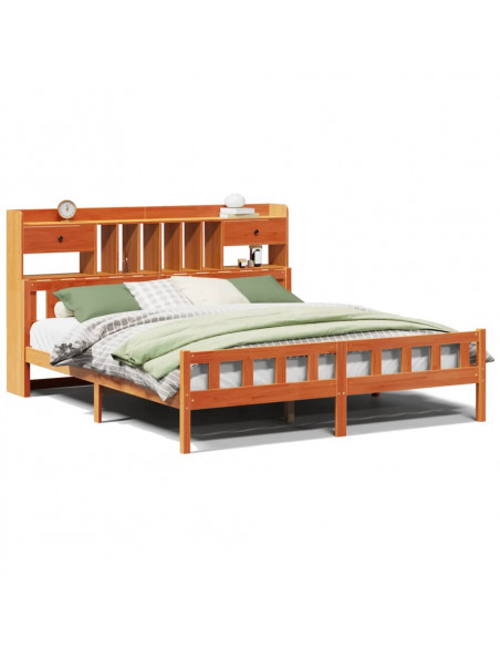 Letto Libreria senza Materasso Marrone Cera 180x200 cm in Pino
