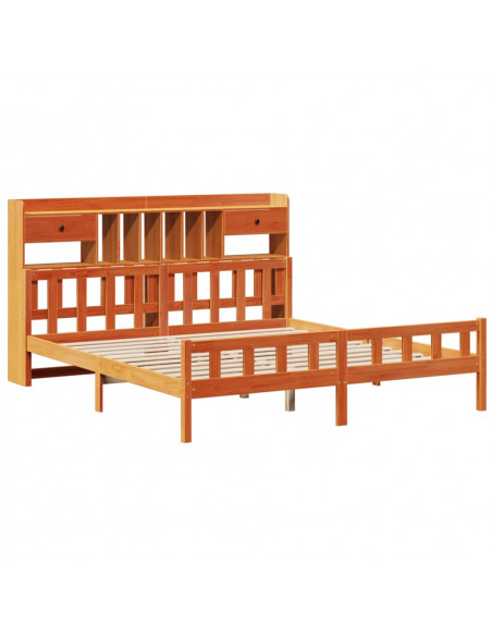 Letto Libreria senza Materasso Marrone Cera 180x200 cm in Pino