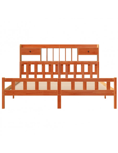 Letto Libreria senza Materasso Marrone Cera 180x200 cm in Pino