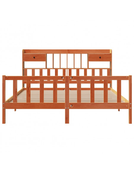 Letto Libreria senza Materasso Marrone Cera 180x200 cm in Pino