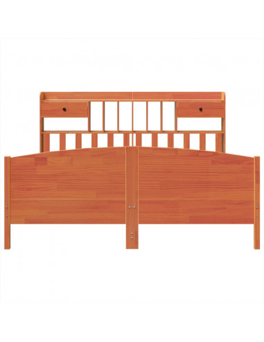 Letto Libreria senza Materasso Marrone Cera 200x200 cm in Pino