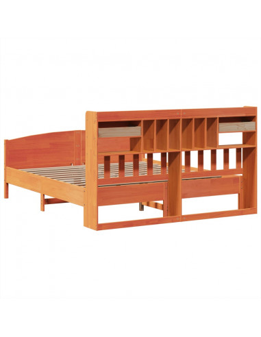 Letto Libreria senza Materasso Marrone Cera 200x200 cm in Pino