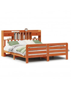 Letto Libreria senza Materasso Marrone Cera 200x200 cm in Pino