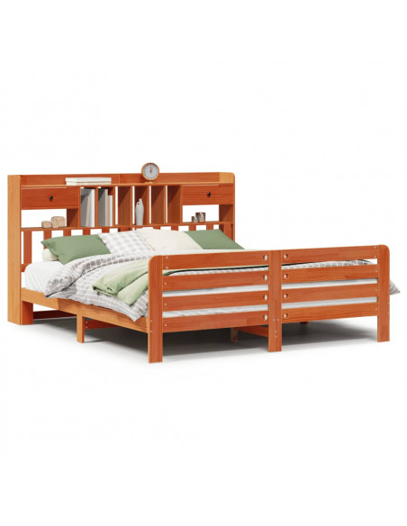 Letto Libreria senza Materasso Marrone Cera 200x200 cm in Pino
