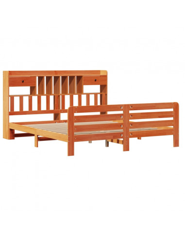 Letto Libreria senza Materasso Marrone Cera 200x200 cm in Pino