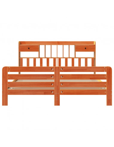 Letto Libreria senza Materasso Marrone Cera 200x200 cm in Pino