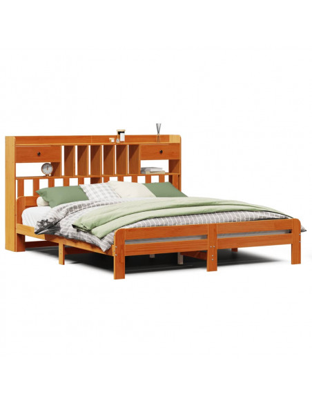 Letto Libreria senza Materasso Marrone Cera 200x200 cm in Pino