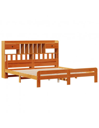 Letto Libreria senza Materasso Marrone Cera 200x200 cm in Pino