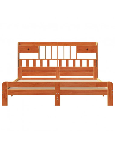 Letto Libreria senza Materasso Marrone Cera 200x200 cm in Pino