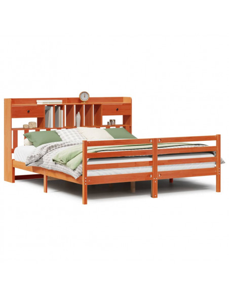 Letto Libreria senza Materasso Marrone Cera 200x200 cm in Pino