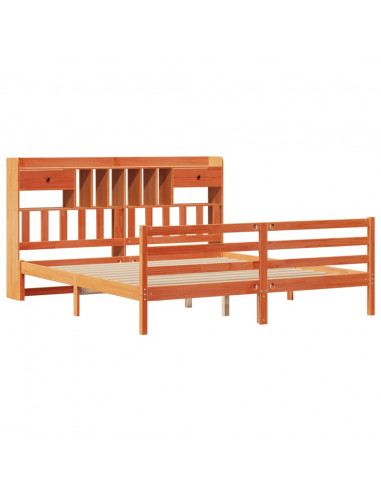 Letto Libreria senza Materasso Marrone Cera 200x200 cm in Pino