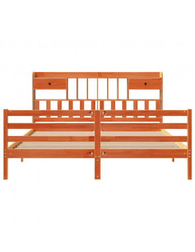 Letto Libreria senza Materasso Marrone Cera 200x200 cm in Pino