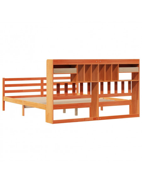 Letto Libreria senza Materasso Marrone Cera 200x200 cm in Pino