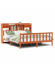 Letto Libreria senza Materasso Marrone Cera 200x200 cm in Pino