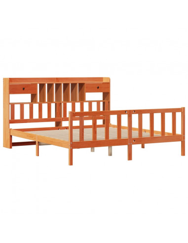 Letto Libreria senza Materasso Marrone Cera 200x200 cm in Pino