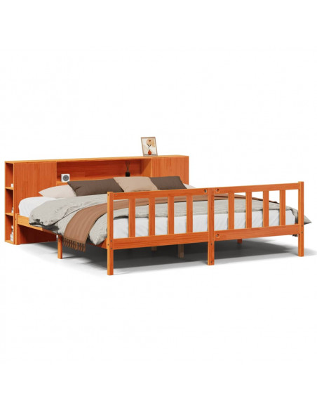 Letto Libreria senza Materasso Marrone Cera 200x200 cm in Pino
