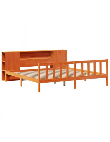 Letto Libreria senza Materasso Marrone Cera 200x200 cm in Pino