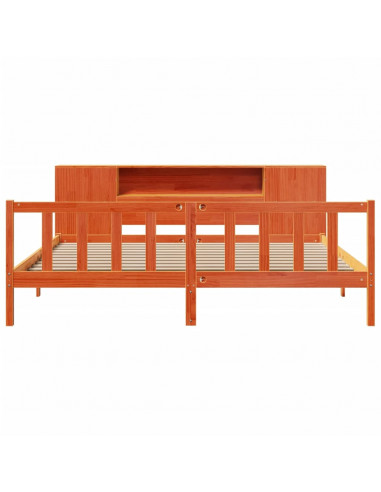 Letto Libreria senza Materasso Marrone Cera 200x200 cm in Pino