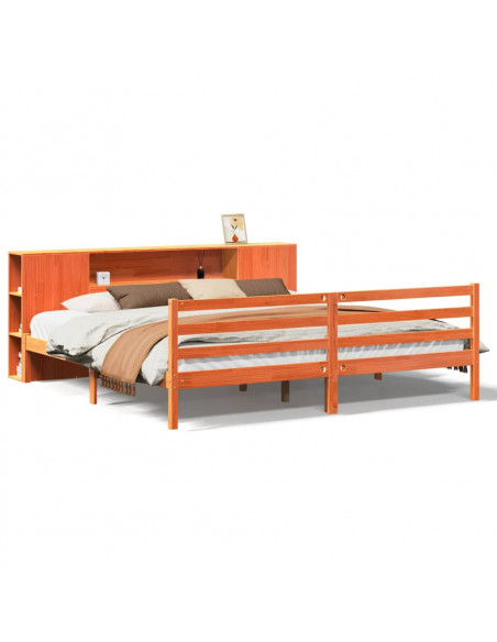 Letto Libreria senza Materasso Marrone Cera 200x200 cm in Pino