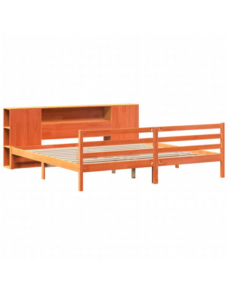 Letto Libreria senza Materasso Marrone Cera 200x200 cm in Pino