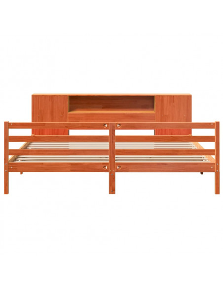 Letto Libreria senza Materasso Marrone Cera 200x200 cm in Pino