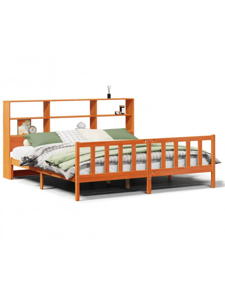 Letto Libreria senza Materasso Marrone Cera 200x200 cm in Pino