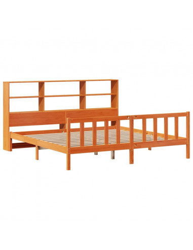 Letto Libreria senza Materasso Marrone Cera 200x200 cm in Pino
