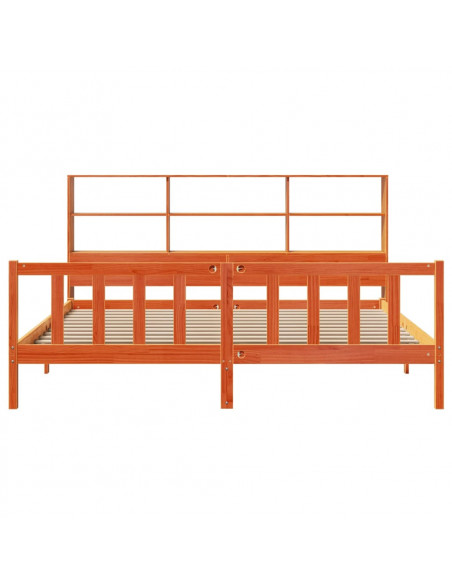 Letto Libreria senza Materasso Marrone Cera 200x200 cm in Pino