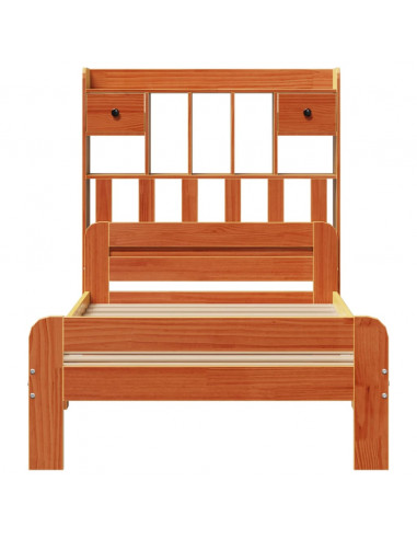 Letto Libreria senza Materasso Marrone Cera 75x190 cm in Pino