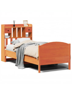 Letto Libreria senza Materasso Marrone Cera 75x190 cm in Pino