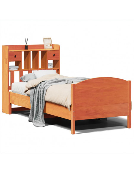 Letto Libreria senza Materasso Marrone Cera 75x190 cm in Pino