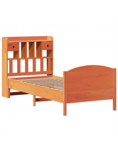 Letto Libreria senza Materasso Marrone Cera 75x190 cm in Pino