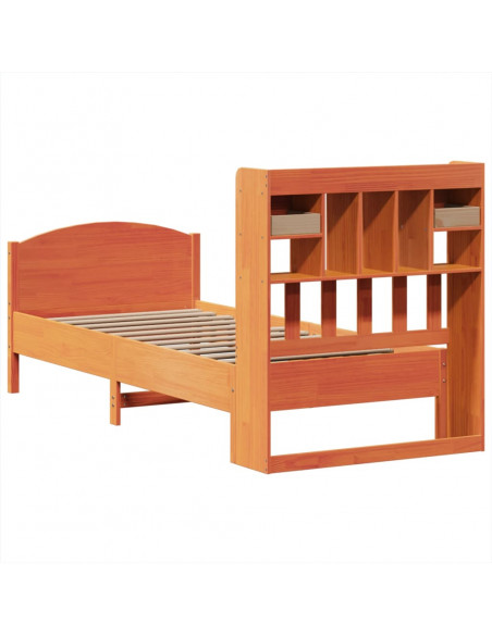 Letto Libreria senza Materasso Marrone Cera 75x190 cm in Pino