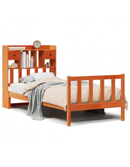Letto Libreria senza Materasso Marrone Cera 75x190 cm in Pino