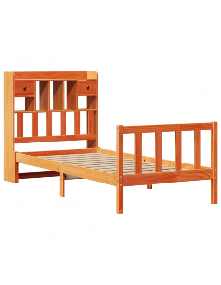 Letto Libreria senza Materasso Marrone Cera 75x190 cm in Pino