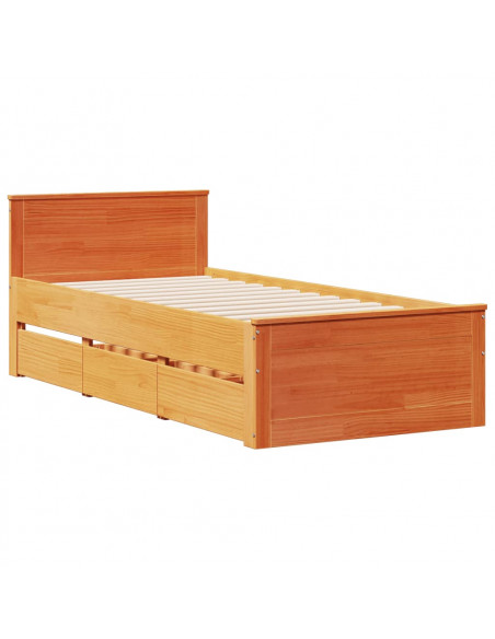 Letto Libreria senza Materasso Marrone Cera 75x190 cm in Pino