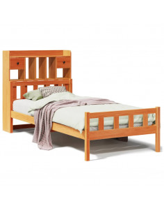 Letto Libreria senza Materasso Marrone Cera 75x190 cm in Pino