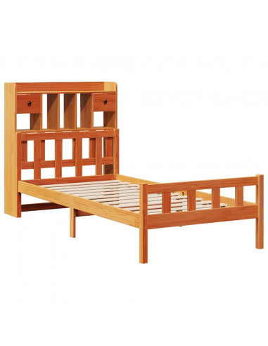 Letto Libreria senza Materasso Marrone Cera 75x190 cm in Pino