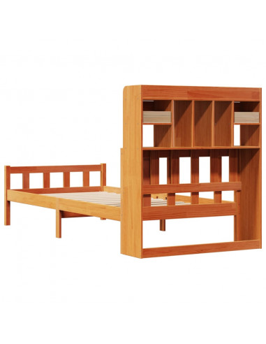 Letto Libreria senza Materasso Marrone Cera 75x190 cm in Pino