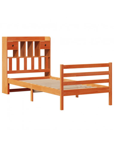 Letto Libreria senza Materasso Marrone Cera 75x190 cm in Pino