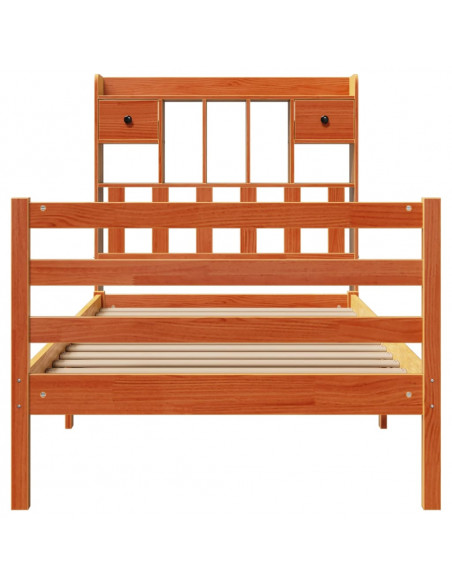 Letto Libreria senza Materasso Marrone Cera 75x190 cm in Pino