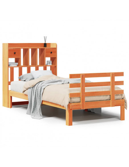 Letto Libreria senza Materasso Marrone Cera 75x190 cm in Pino