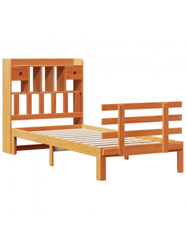 Letto Libreria senza Materasso Marrone Cera 75x190 cm in Pino